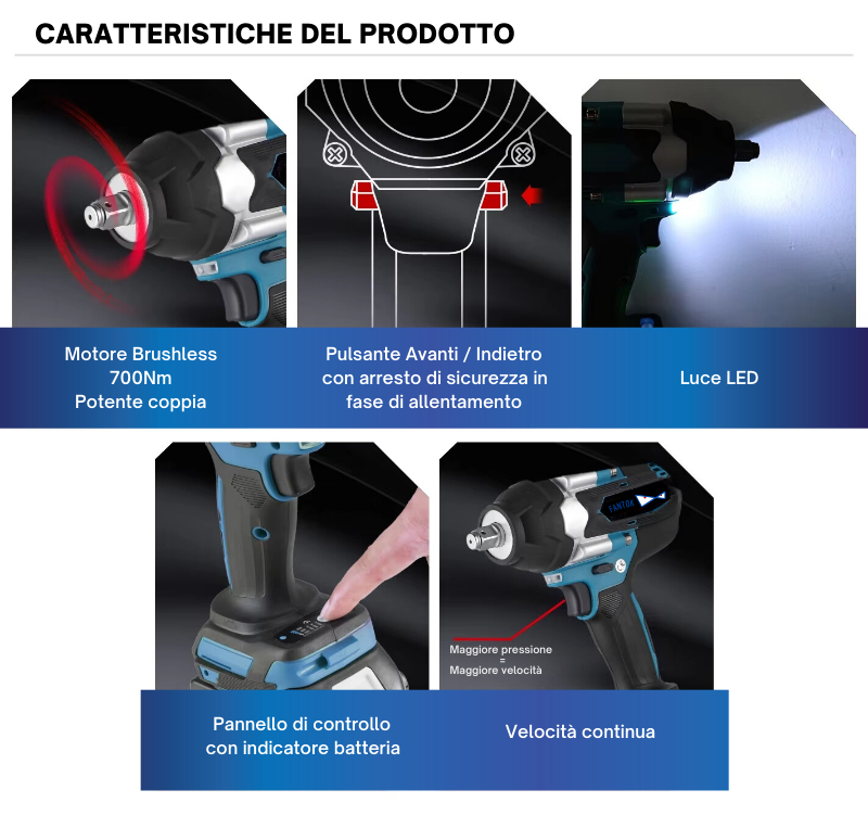 Avvitatore a Massa Battente a Batteria 20V Brushless 700Nm