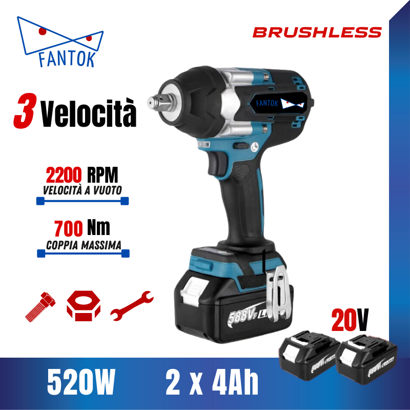 Avvitatore a Massa Battente a Batteria 20V Brushless 700Nm