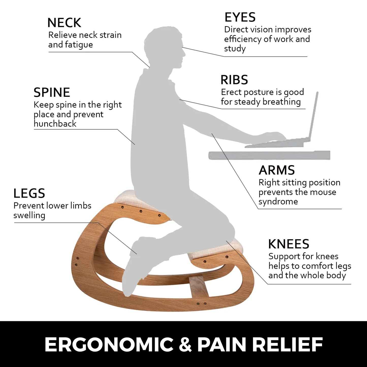 SEDIA ERGONOMICA Seduta Ortopedica per Postura Eretta in Ginocchio