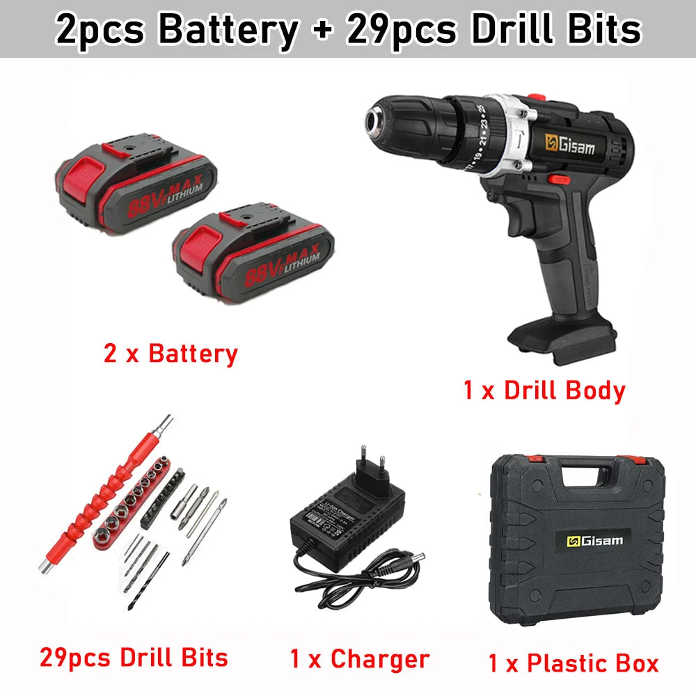 Avvitatore Trapano a Percussione 2 Batterie 20V 2 Velocità Kit Accessori e Bit