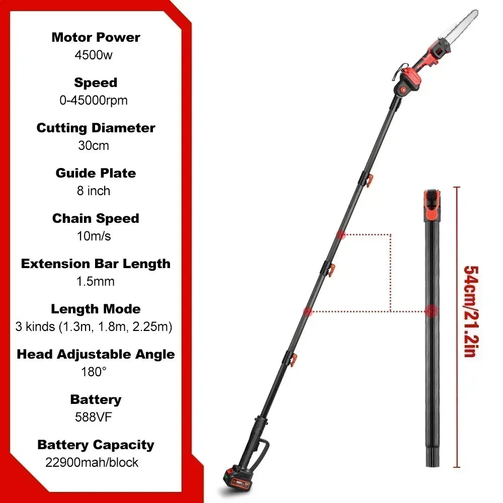 Sega Telescopica a Batteria 20V Allungabile 2,25mt per Potatura 8 Pollici