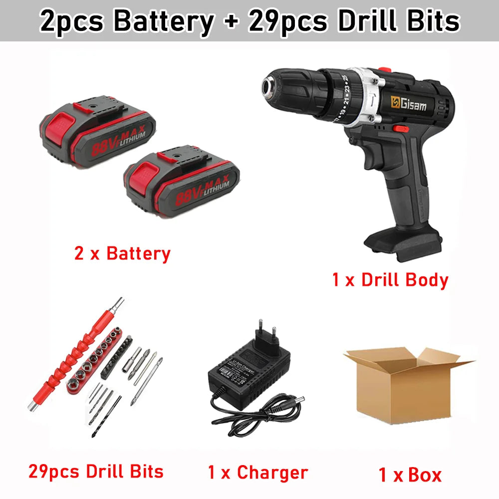 Avvitatore Trapano a Percussione 2 Batterie 20V 2 Velocità Kit Accessori e Bit