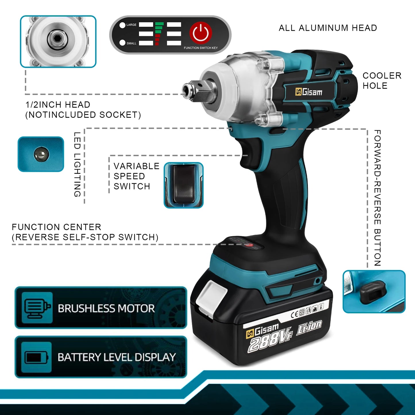 Avvitatore a Percussione 180Nm Chiave Elettrica Innesto Bit per Batteria 18V Makita