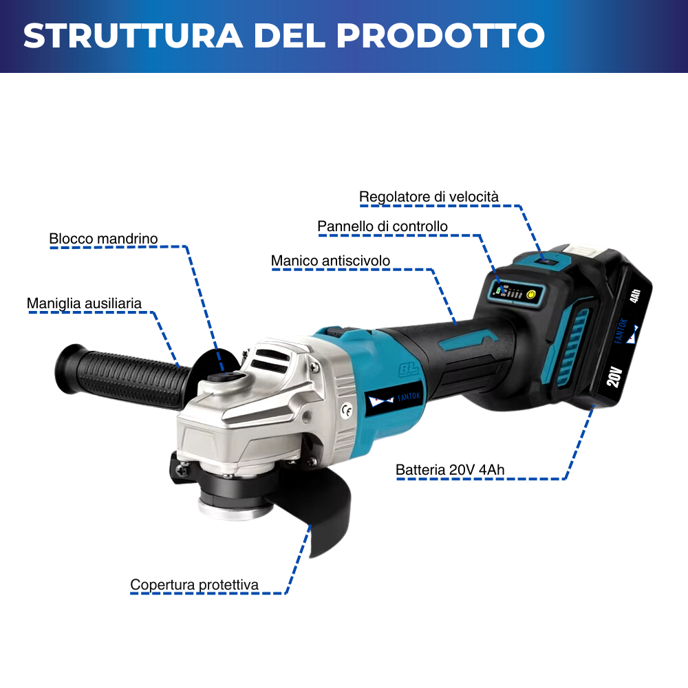 Smerigliatrice Angolare a Batteria 20V 125mm Brushless