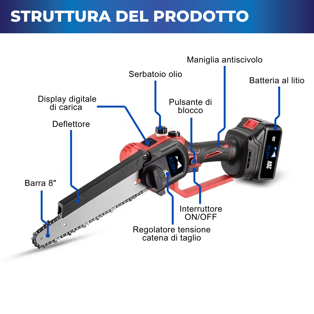 Sega Elettrica a Batteria 20V Brushless 8 Pollici con Oliatore