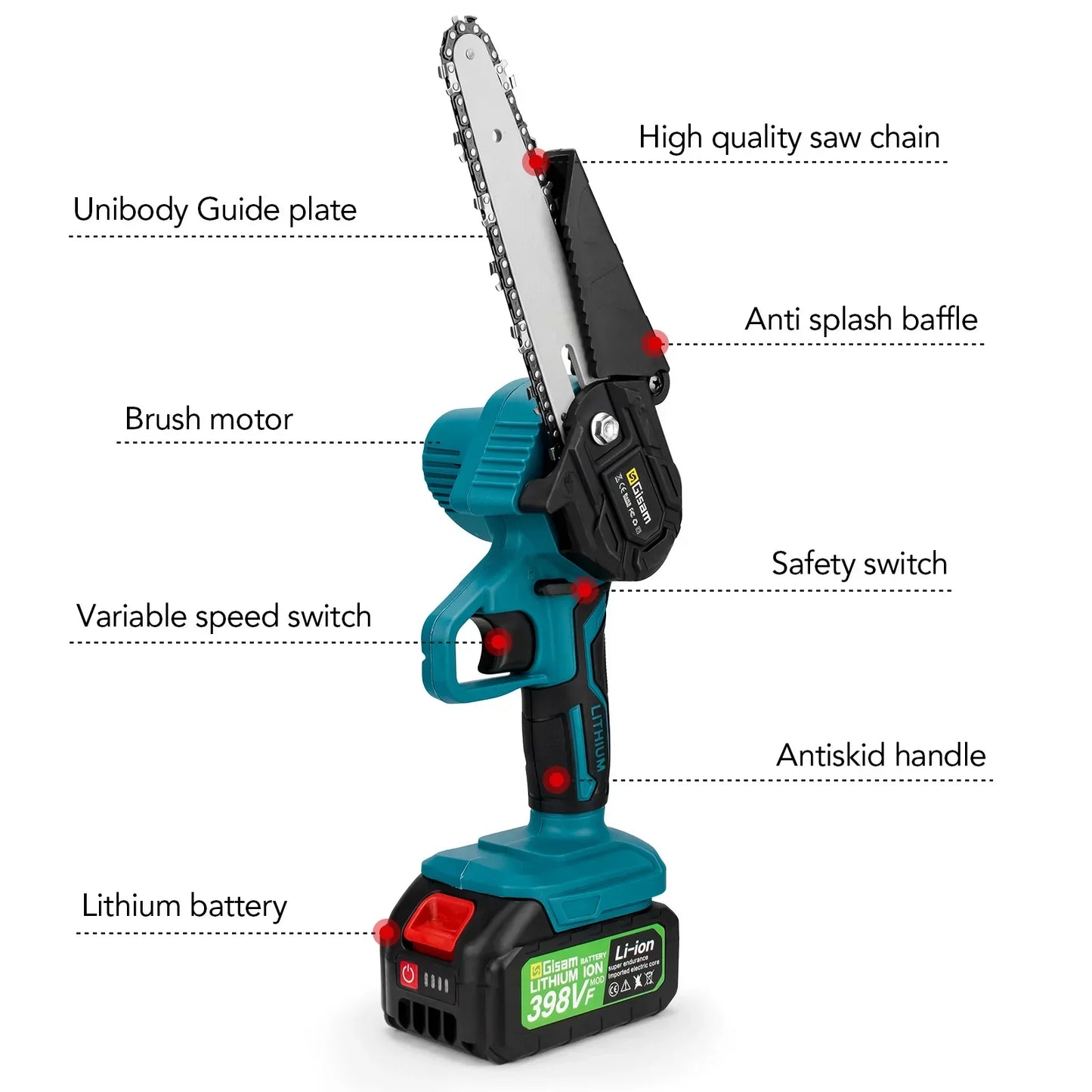 Motosega Elettrica a Batteria 20V Ricaricabile Sega 6 Pollici per Potatura