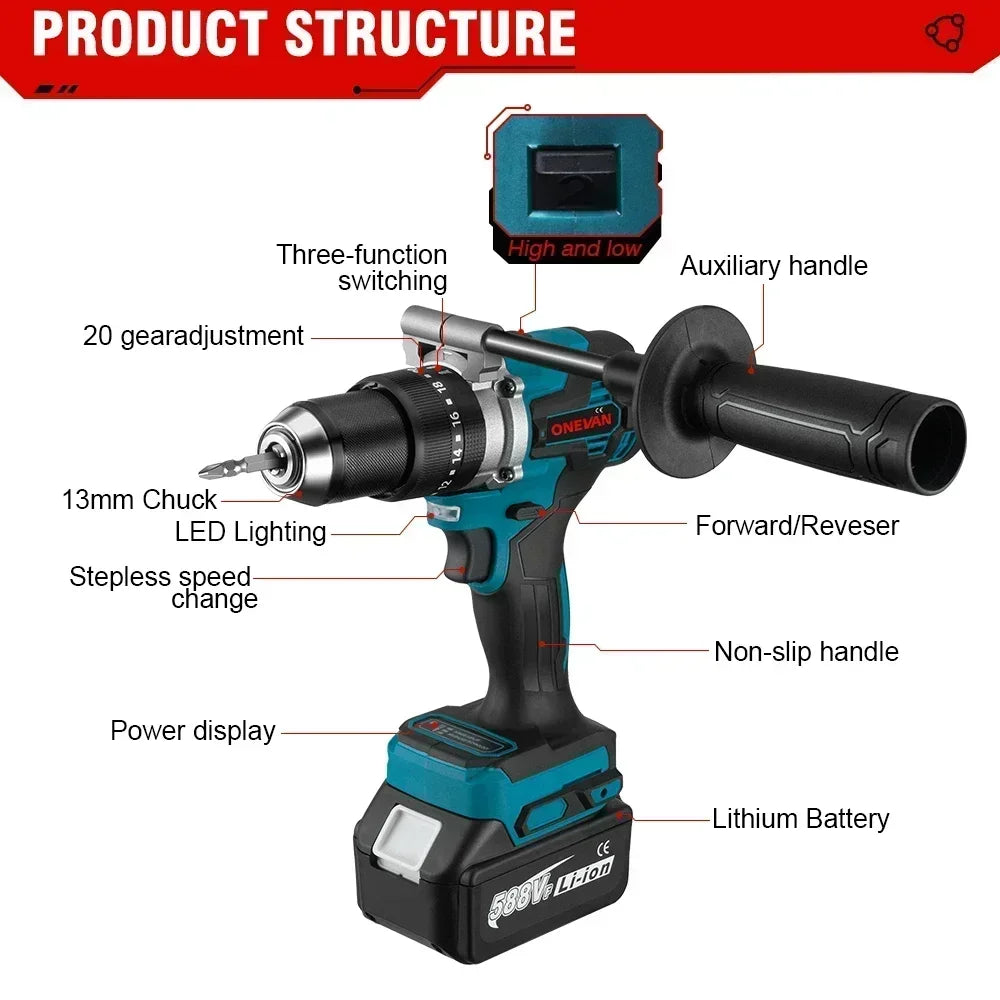 Trapano Avvitatore a Percussione 20V Batteria 650Nm Brushless