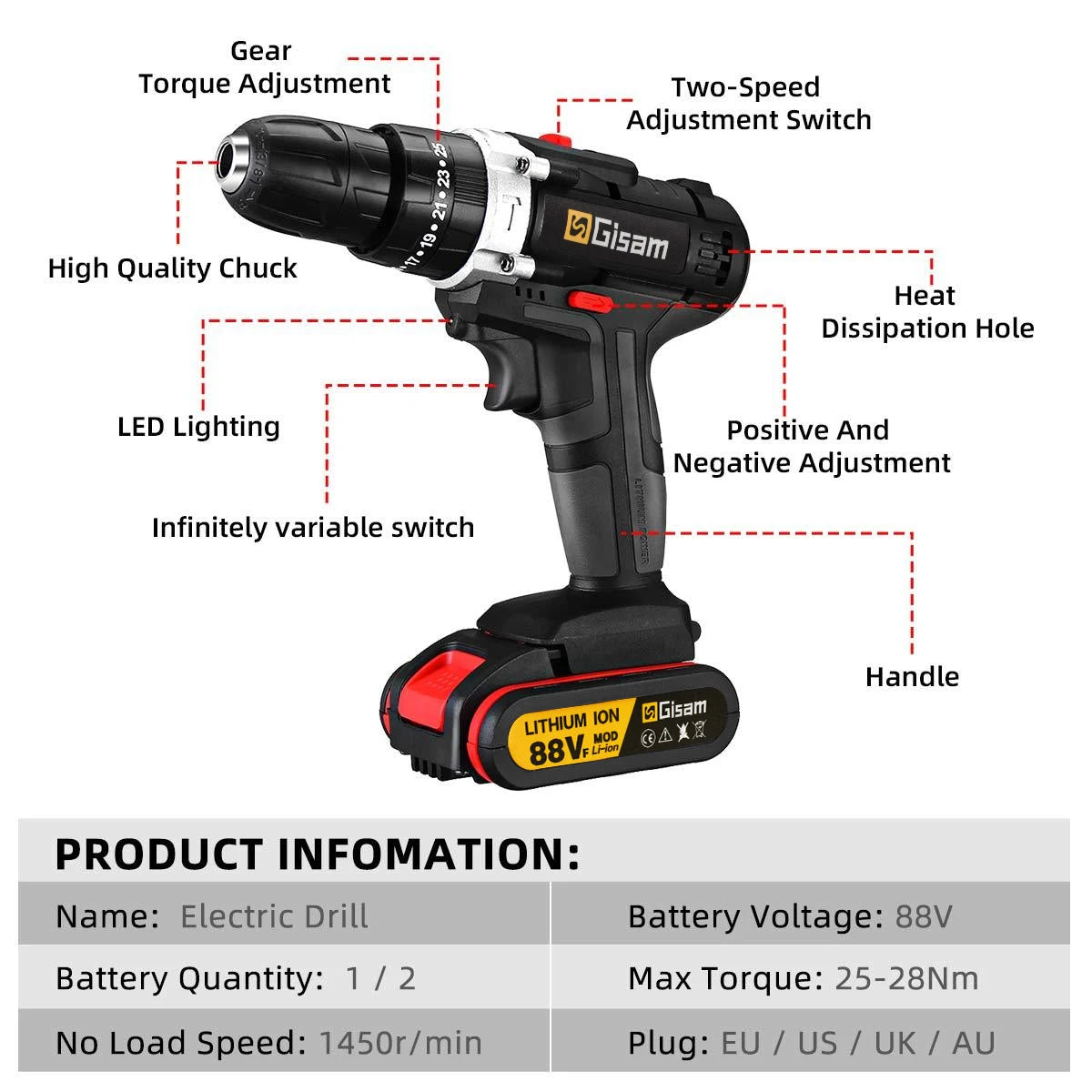 Trapano Avvitatore a Percussione 20V Batteria Elettrico Con Custodia Rigida