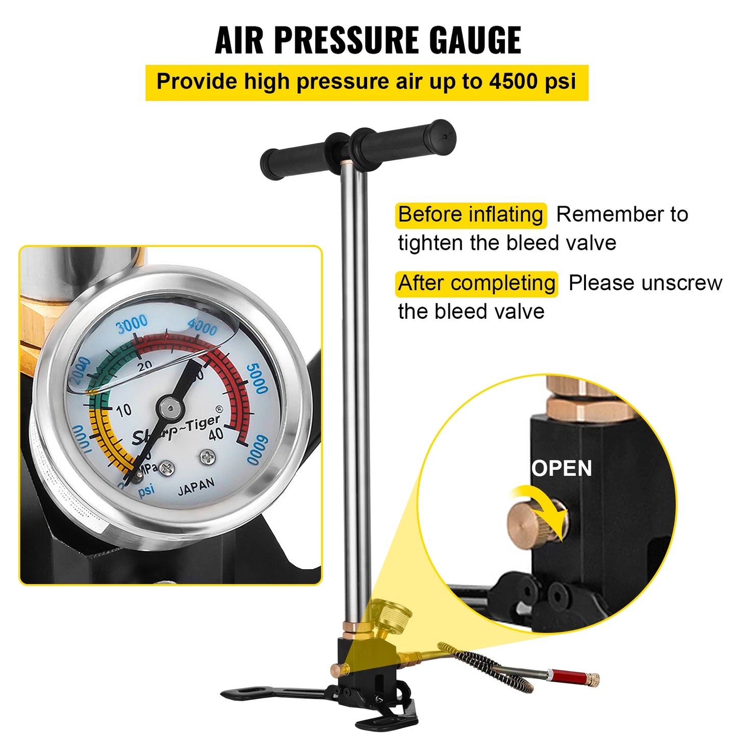 Pompa Manuale a 3 Stadi Alta Pressione con manometro Armi Fucile PCP 4500psi