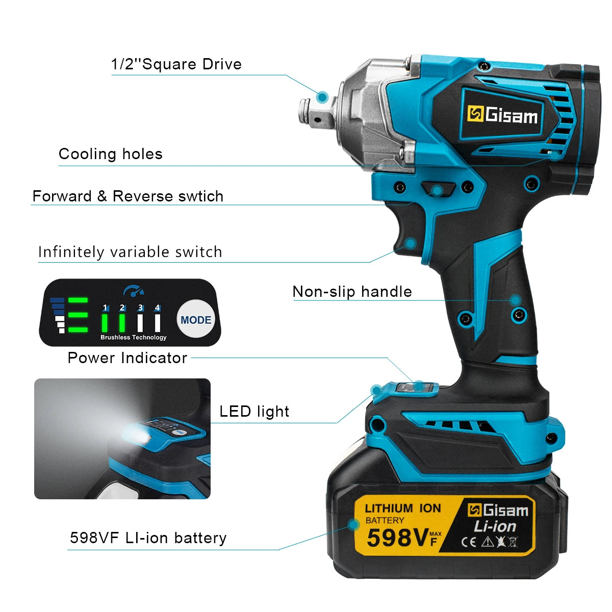 500Nm Avvitatore a Impulsi a Batteria 18V Elettrico Motore Senza Spazzole